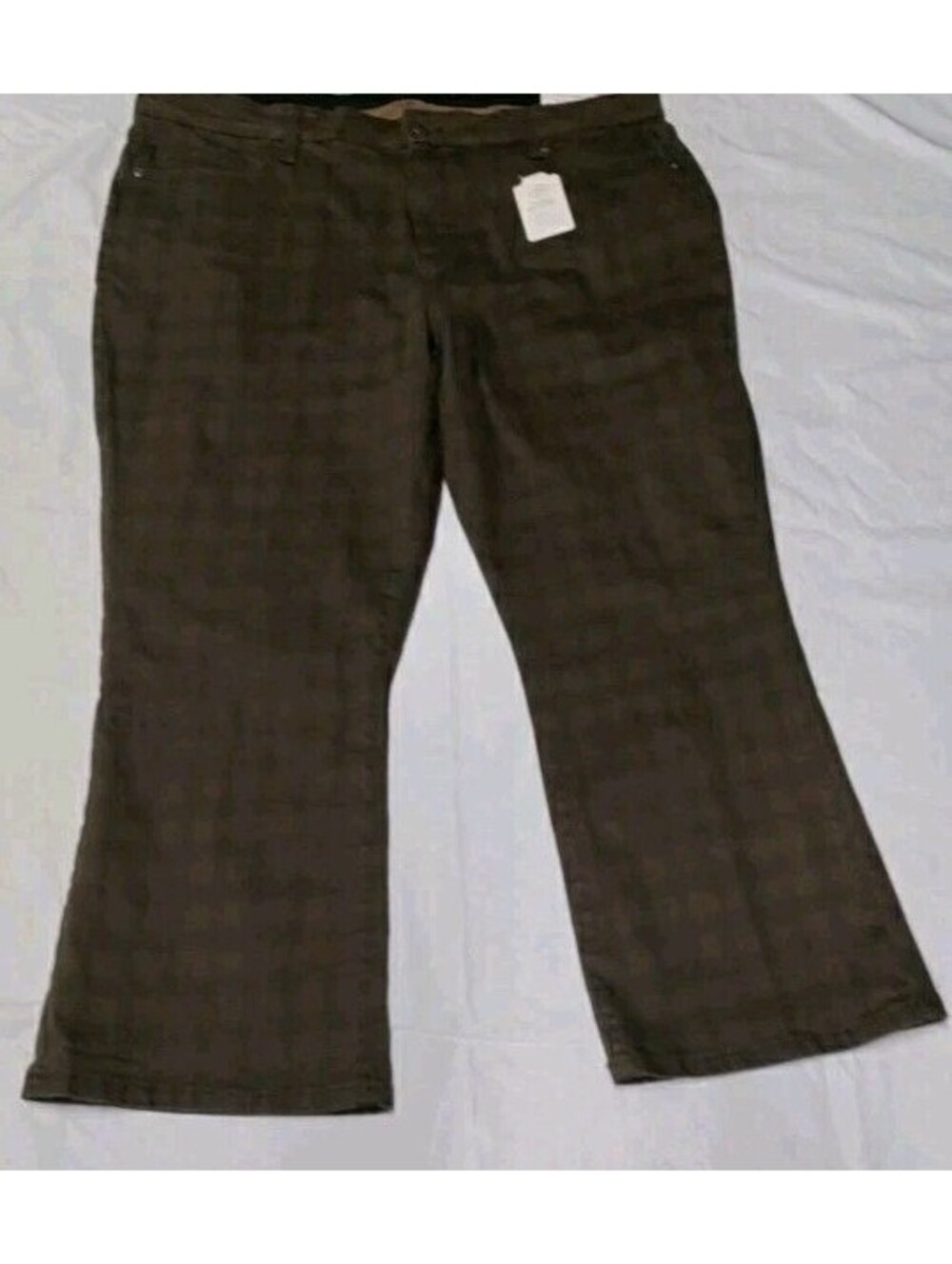 New St. John's Bay Checkered Square Print Kick Crop Pants size 18W Brown/Black